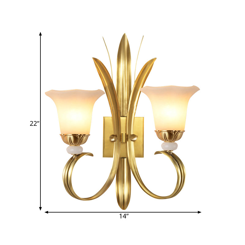 Brass Finish 1/2-Light Wall Mount Lamp Vintage Style Frosted Glass Flared Shade Wall Lighting for Hallway Clearhalo 'Wall Lamps & Sconces' 'Wall Lights' Lighting' 275261
