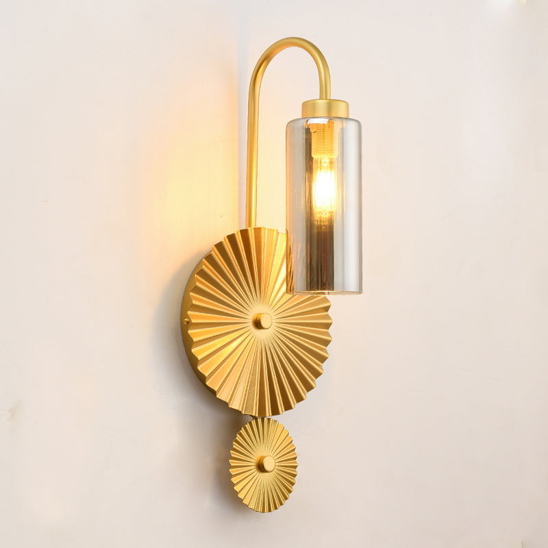 Retro Gooseneck Wall Lamp 1-Light Amber/Clear/Smoke Gray Glass Wall Light Sconce with Lotus Leaf Design Clearhalo 'Cast Iron' 'Glass' 'Industrial' 'Modern wall lights' 'Modern' 'Tiffany' 'Traditional wall lights' 'Wall Lamps & Sconces' 'Wall Lights' Lighting' 275291