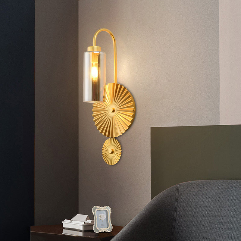Retro Gooseneck Wall Lamp 1-Light Amber/Clear/Smoke Gray Glass Wall Light Sconce with Lotus Leaf Design Clearhalo 'Cast Iron' 'Glass' 'Industrial' 'Modern wall lights' 'Modern' 'Tiffany' 'Traditional wall lights' 'Wall Lamps & Sconces' 'Wall Lights' Lighting' 275292