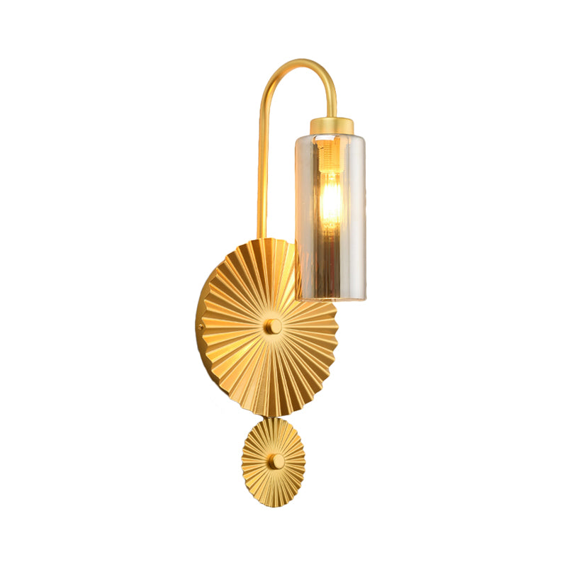 Retro Gooseneck Wall Lamp 1-Light Amber/Clear/Smoke Gray Glass Wall Light Sconce with Lotus Leaf Design Clearhalo 'Cast Iron' 'Glass' 'Industrial' 'Modern wall lights' 'Modern' 'Tiffany' 'Traditional wall lights' 'Wall Lamps & Sconces' 'Wall Lights' Lighting' 275293