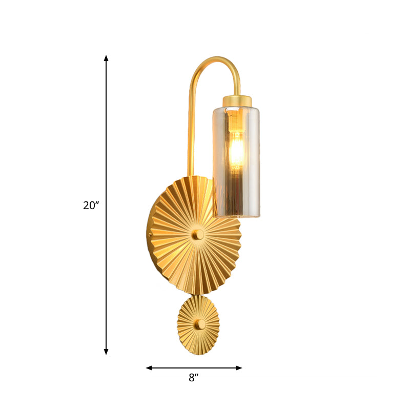 Retro Gooseneck Wall Lamp 1-Light Amber/Clear/Smoke Gray Glass Wall Light Sconce with Lotus Leaf Design Clearhalo 'Cast Iron' 'Glass' 'Industrial' 'Modern wall lights' 'Modern' 'Tiffany' 'Traditional wall lights' 'Wall Lamps & Sconces' 'Wall Lights' Lighting' 275294