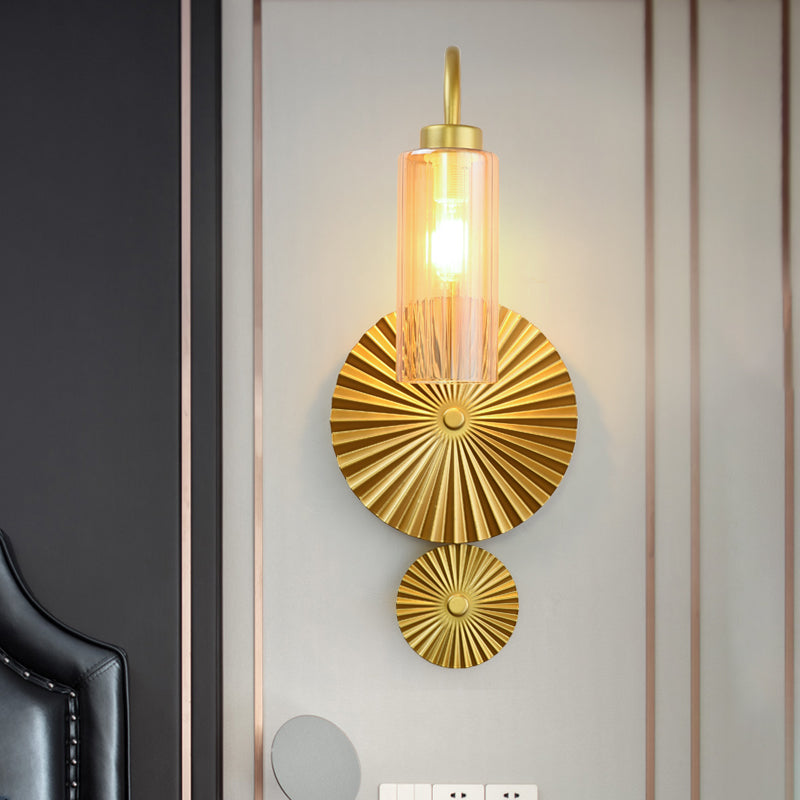 Retro Gooseneck Wall Lamp 1-Light Amber/Clear/Smoke Gray Glass Wall Light Sconce with Lotus Leaf Design Clearhalo 'Cast Iron' 'Glass' 'Industrial' 'Modern wall lights' 'Modern' 'Tiffany' 'Traditional wall lights' 'Wall Lamps & Sconces' 'Wall Lights' Lighting' 275298