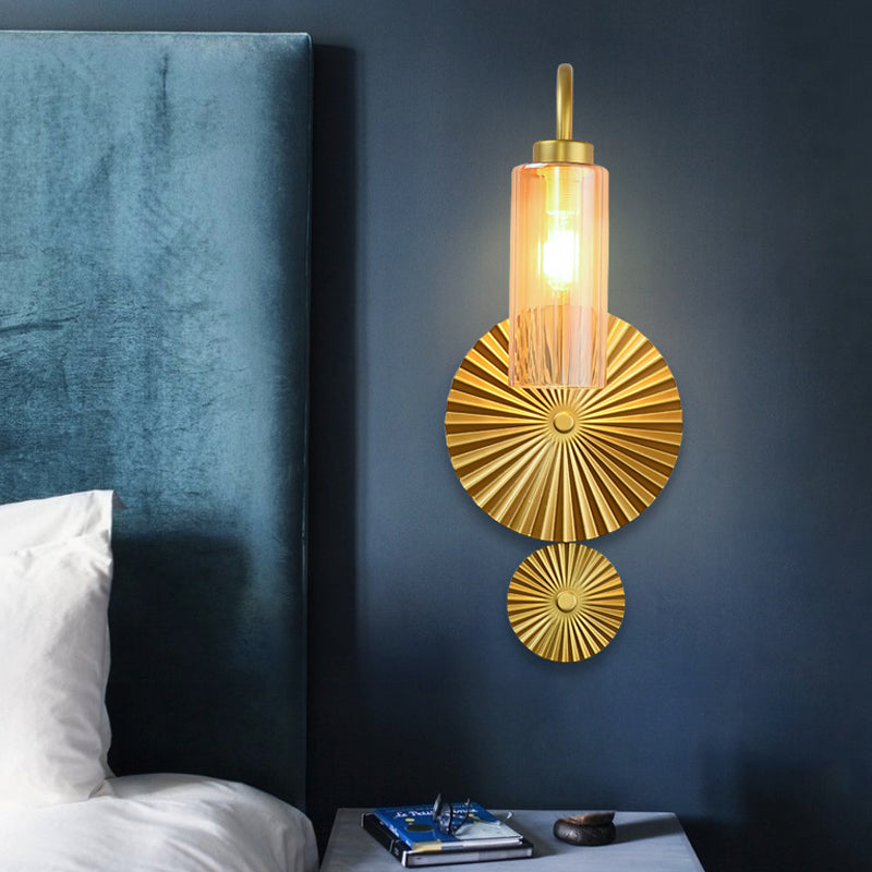 Retro Gooseneck Wall Lamp 1-Light Amber/Clear/Smoke Gray Glass Wall Light Sconce with Lotus Leaf Design Clearhalo 'Cast Iron' 'Glass' 'Industrial' 'Modern wall lights' 'Modern' 'Tiffany' 'Traditional wall lights' 'Wall Lamps & Sconces' 'Wall Lights' Lighting' 275299