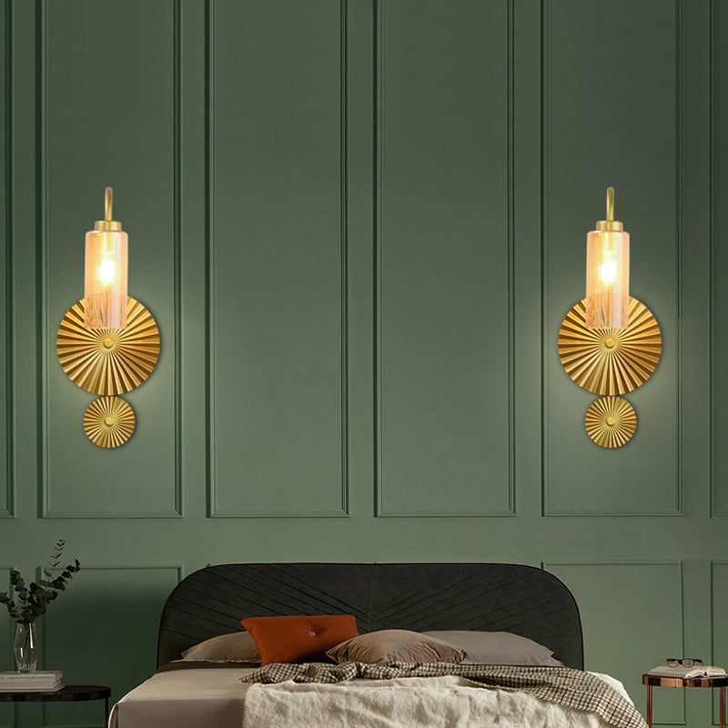 Retro Gooseneck Wall Lamp 1-Light Amber/Clear/Smoke Gray Glass Wall Light Sconce with Lotus Leaf Design Clearhalo 'Cast Iron' 'Glass' 'Industrial' 'Modern wall lights' 'Modern' 'Tiffany' 'Traditional wall lights' 'Wall Lamps & Sconces' 'Wall Lights' Lighting' 275300
