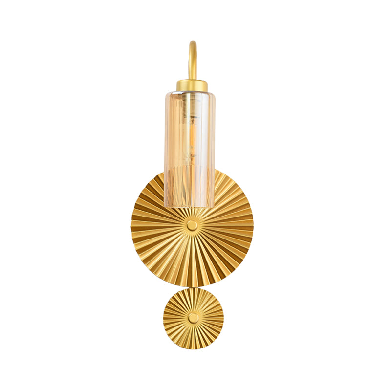 Retro Gooseneck Wall Lamp 1-Light Amber/Clear/Smoke Gray Glass Wall Light Sconce with Lotus Leaf Design Clearhalo 'Cast Iron' 'Glass' 'Industrial' 'Modern wall lights' 'Modern' 'Tiffany' 'Traditional wall lights' 'Wall Lamps & Sconces' 'Wall Lights' Lighting' 275301