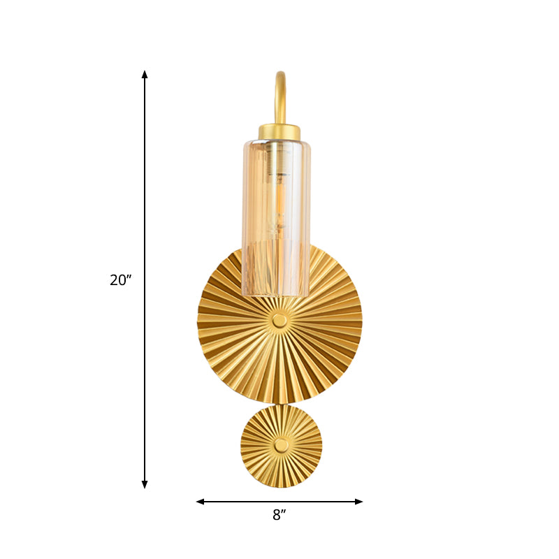 Retro Gooseneck Wall Lamp 1-Light Amber/Clear/Smoke Gray Glass Wall Light Sconce with Lotus Leaf Design Clearhalo 'Cast Iron' 'Glass' 'Industrial' 'Modern wall lights' 'Modern' 'Tiffany' 'Traditional wall lights' 'Wall Lamps & Sconces' 'Wall Lights' Lighting' 275302