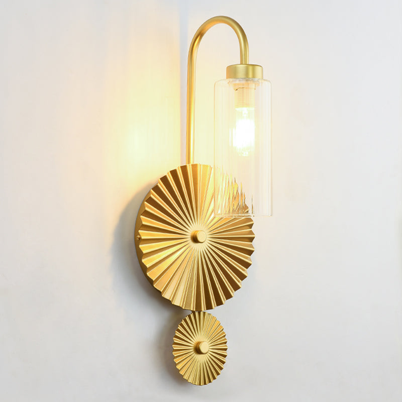 Retro Gooseneck Wall Lamp 1-Light Amber/Clear/Smoke Gray Glass Wall Light Sconce with Lotus Leaf Design Clear Clearhalo 'Cast Iron' 'Glass' 'Industrial' 'Modern wall lights' 'Modern' 'Tiffany' 'Traditional wall lights' 'Wall Lamps & Sconces' 'Wall Lights' Lighting' 275303
