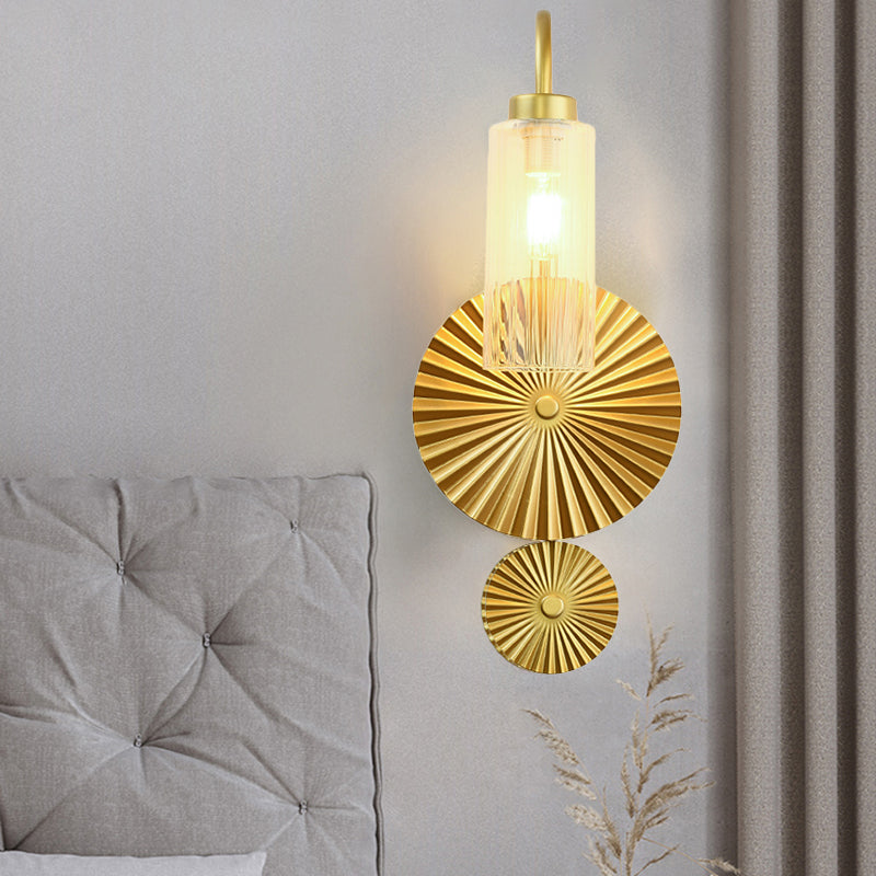 Retro Gooseneck Wall Lamp 1-Light Amber/Clear/Smoke Gray Glass Wall Light Sconce with Lotus Leaf Design Clearhalo 'Cast Iron' 'Glass' 'Industrial' 'Modern wall lights' 'Modern' 'Tiffany' 'Traditional wall lights' 'Wall Lamps & Sconces' 'Wall Lights' Lighting' 275305