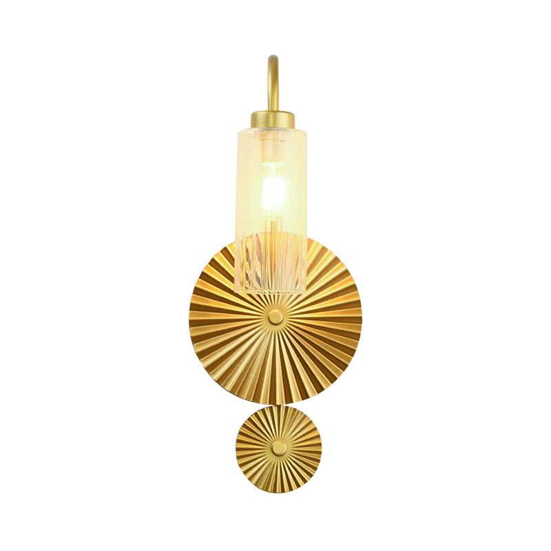 Retro Gooseneck Wall Lamp 1-Light Amber/Clear/Smoke Gray Glass Wall Light Sconce with Lotus Leaf Design Clearhalo 'Cast Iron' 'Glass' 'Industrial' 'Modern wall lights' 'Modern' 'Tiffany' 'Traditional wall lights' 'Wall Lamps & Sconces' 'Wall Lights' Lighting' 275307