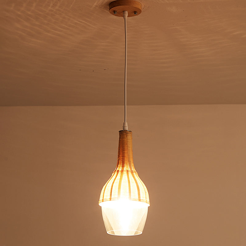 1 Bulb Dome/Jar Pendant Lighting Modernist Bamboo Hanging Light Fixture in Wood for Dining Room Clearhalo 'Ceiling Lights' 'Modern Pendants' 'Modern' 'Pendant Lights' 'Pendants' Lighting' 275310