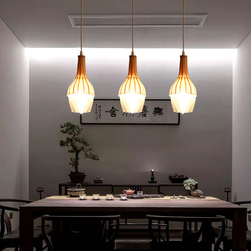 1 Bulb Dome/Jar Pendant Lighting Modernist Bamboo Hanging Light Fixture in Wood for Dining Room Clearhalo 'Ceiling Lights' 'Modern Pendants' 'Modern' 'Pendant Lights' 'Pendants' Lighting' 275312