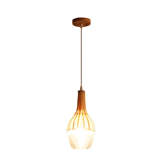 1 Bulb Dome/Jar Pendant Lighting Modernist Bamboo Hanging Light Fixture in Wood for Dining Room Clearhalo 'Ceiling Lights' 'Modern Pendants' 'Modern' 'Pendant Lights' 'Pendants' Lighting' 275313
