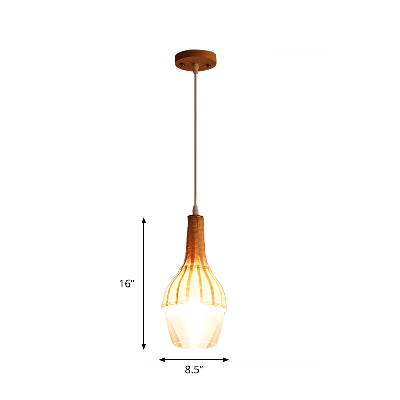 1 Bulb Dome/Jar Pendant Lighting Modernist Bamboo Hanging Light Fixture in Wood for Dining Room Clearhalo 'Ceiling Lights' 'Modern Pendants' 'Modern' 'Pendant Lights' 'Pendants' Lighting' 275314