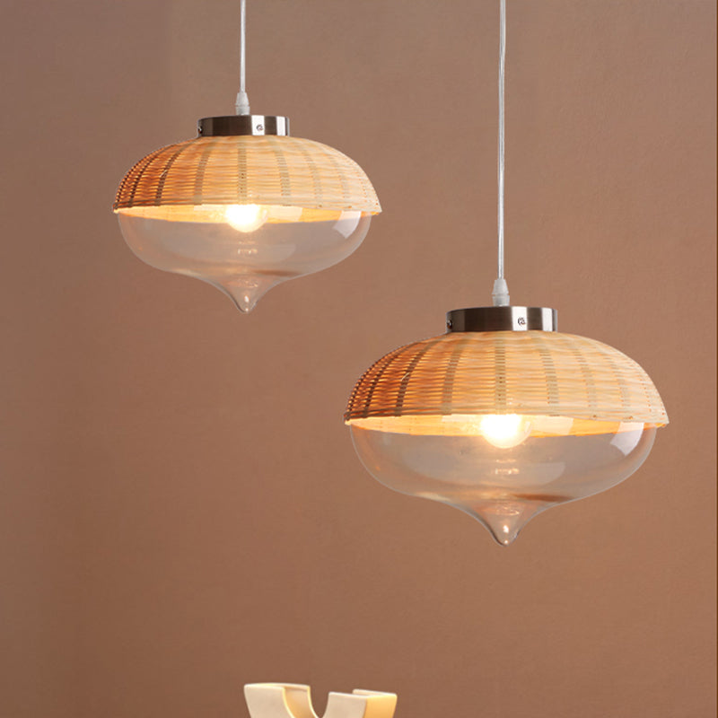 1 Bulb Dome/Jar Pendant Lighting Modernist Bamboo Hanging Light Fixture in Wood for Dining Room Wood B Clearhalo 'Ceiling Lights' 'Modern Pendants' 'Modern' 'Pendant Lights' 'Pendants' Lighting' 275315
