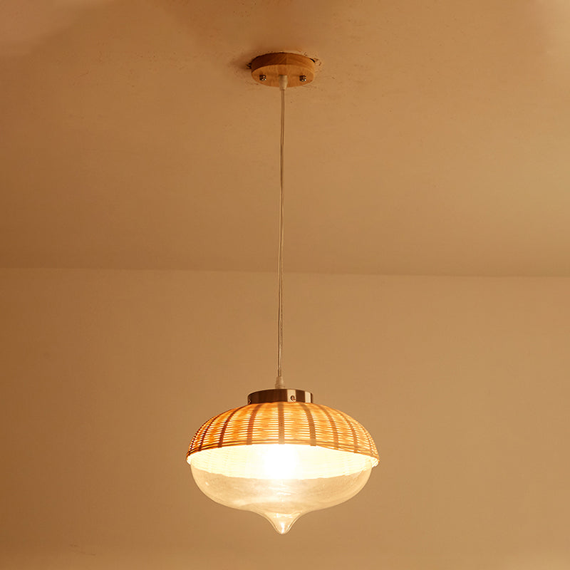 1 Bulb Dome/Jar Pendant Lighting Modernist Bamboo Hanging Light Fixture in Wood for Dining Room Clearhalo 'Ceiling Lights' 'Modern Pendants' 'Modern' 'Pendant Lights' 'Pendants' Lighting' 275316