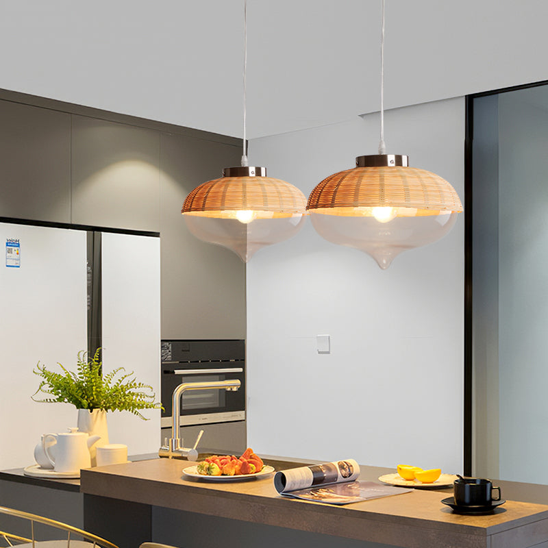 1 Bulb Dome/Jar Pendant Lighting Modernist Bamboo Hanging Light Fixture in Wood for Dining Room Clearhalo 'Ceiling Lights' 'Modern Pendants' 'Modern' 'Pendant Lights' 'Pendants' Lighting' 275317