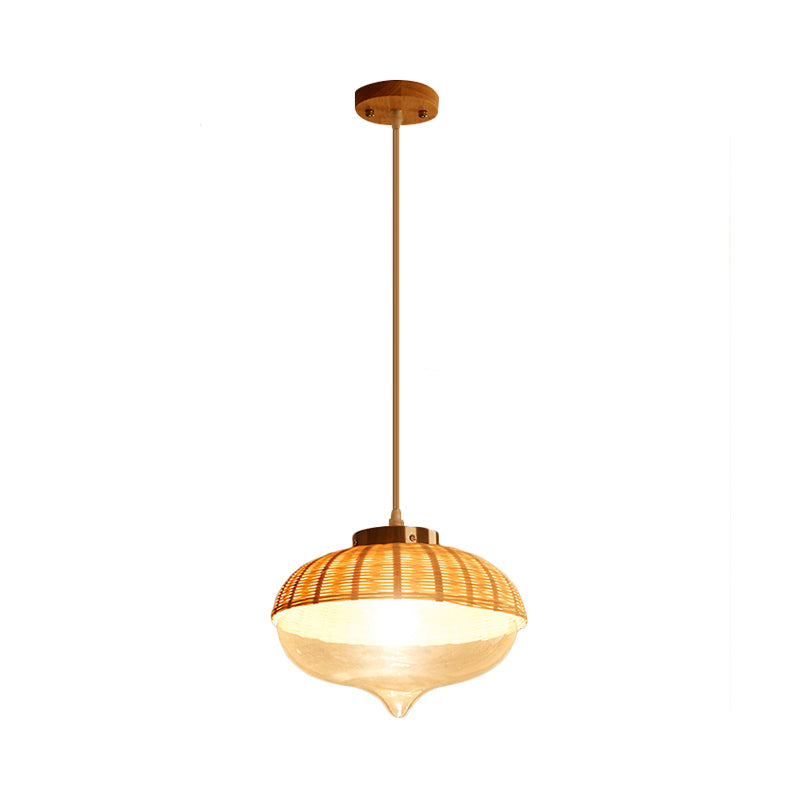 1 Bulb Dome/Jar Pendant Lighting Modernist Bamboo Hanging Light Fixture in Wood for Dining Room Clearhalo 'Ceiling Lights' 'Modern Pendants' 'Modern' 'Pendant Lights' 'Pendants' Lighting' 275319