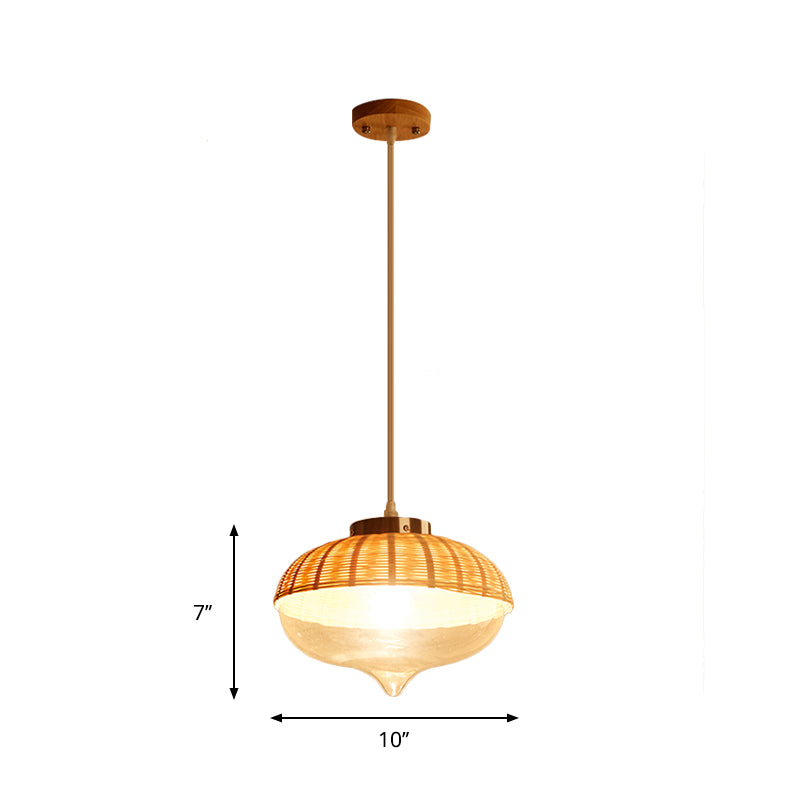1 Bulb Dome/Jar Pendant Lighting Modernist Bamboo Hanging Light Fixture in Wood for Dining Room Clearhalo 'Ceiling Lights' 'Modern Pendants' 'Modern' 'Pendant Lights' 'Pendants' Lighting' 275320