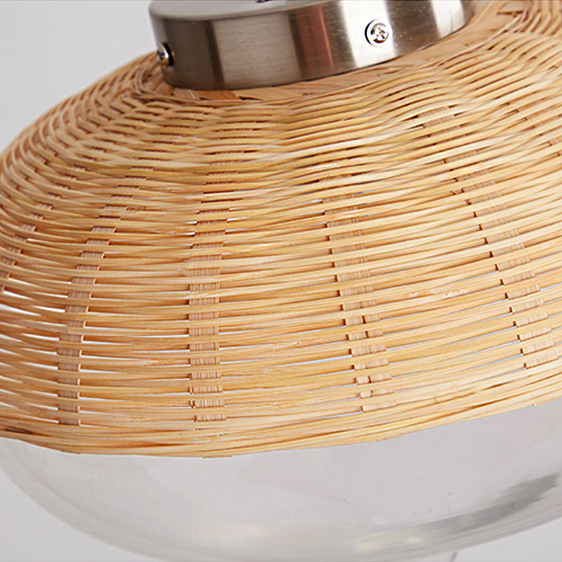 1 Bulb Dome/Jar Pendant Lighting Modernist Bamboo Hanging Light Fixture in Wood for Dining Room Clearhalo 'Ceiling Lights' 'Modern Pendants' 'Modern' 'Pendant Lights' 'Pendants' Lighting' 275321