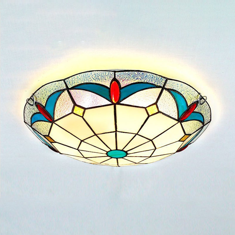 Stained Glass Bowl Flush Mount Light 12"/16" Width Nautical Indoor Ceiling Light in White for Living Room Clearhalo 'Ceiling Lights' 'Close To Ceiling Lights' 'Close to ceiling' 'Flush mount' Lighting' 27533
