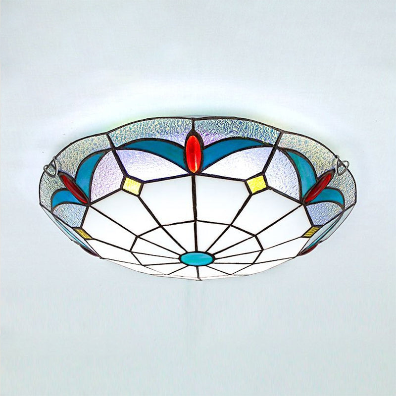 Stained Glass Bowl Flush Mount Light 12"/16" Width Nautical Indoor Ceiling Light in White for Living Room Clearhalo 'Ceiling Lights' 'Close To Ceiling Lights' 'Close to ceiling' 'Flush mount' Lighting' 27534