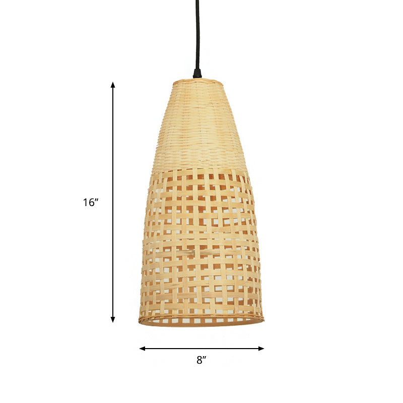 Bamboo Tapered Suspension Pendant Modernism 1 Bulb Ceiling Hanging Light in Wood Clearhalo 'Ceiling Lights' 'Modern Pendants' 'Modern' 'Pendant Lights' 'Pendants' Lighting' 275370