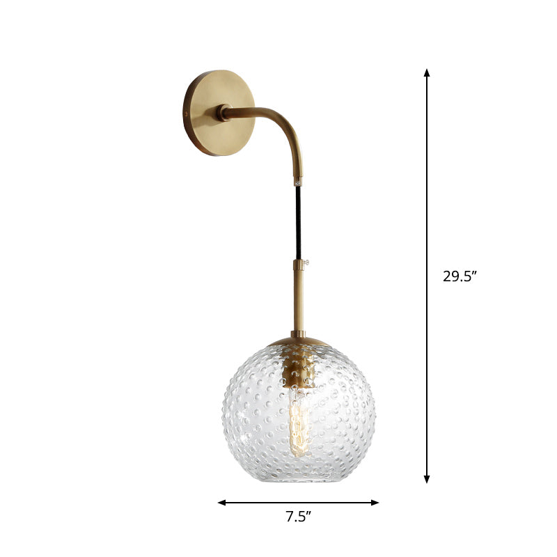 Pink/Yellow/Blue Glass Globe Wall Mounted Lamp Retro 1 Bulb Armed Sconce Light in Brass Finish Clearhalo 'Cast Iron' 'Glass' 'Industrial' 'Modern wall lights' 'Modern' 'Tiffany' 'Traditional wall lights' 'Wall Lamps & Sconces' 'Wall Lights' Lighting' 275397