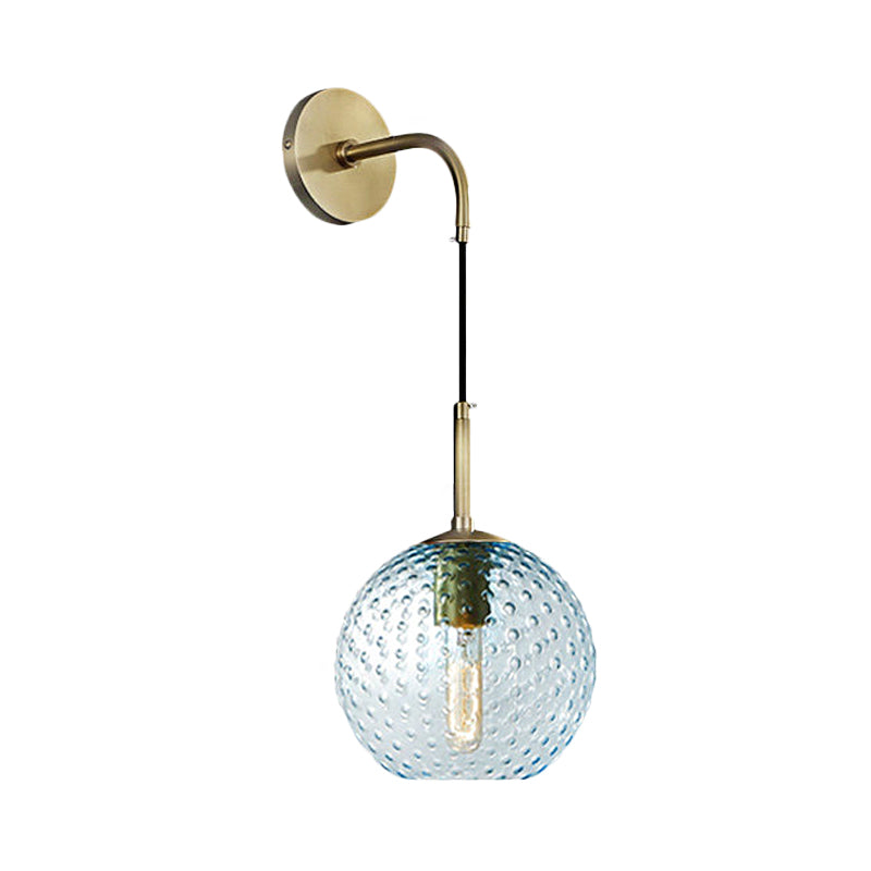 Pink/Yellow/Blue Glass Globe Wall Mounted Lamp Retro 1 Bulb Armed Sconce Light in Brass Finish Clearhalo 'Cast Iron' 'Glass' 'Industrial' 'Modern wall lights' 'Modern' 'Tiffany' 'Traditional wall lights' 'Wall Lamps & Sconces' 'Wall Lights' Lighting' 275402