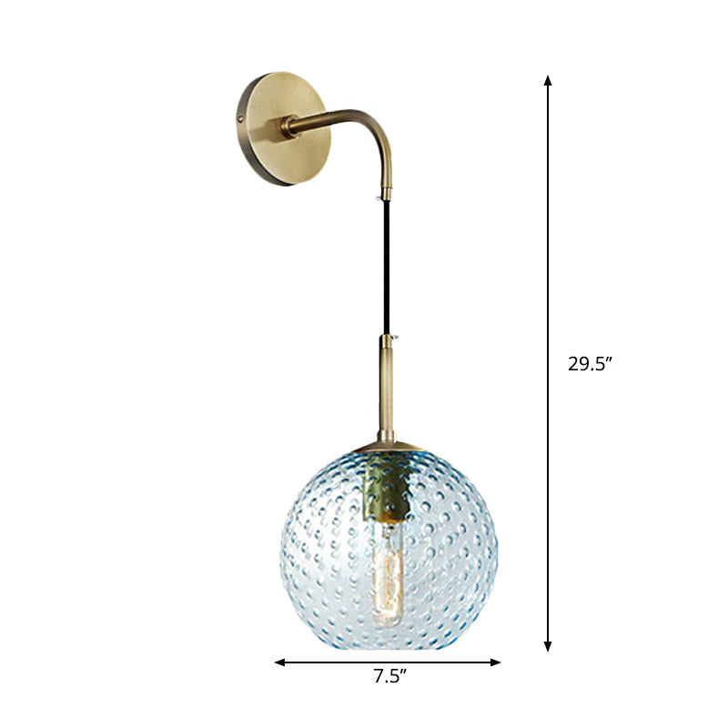 Pink/Yellow/Blue Glass Globe Wall Mounted Lamp Retro 1 Bulb Armed Sconce Light in Brass Finish Clearhalo 'Cast Iron' 'Glass' 'Industrial' 'Modern wall lights' 'Modern' 'Tiffany' 'Traditional wall lights' 'Wall Lamps & Sconces' 'Wall Lights' Lighting' 275403