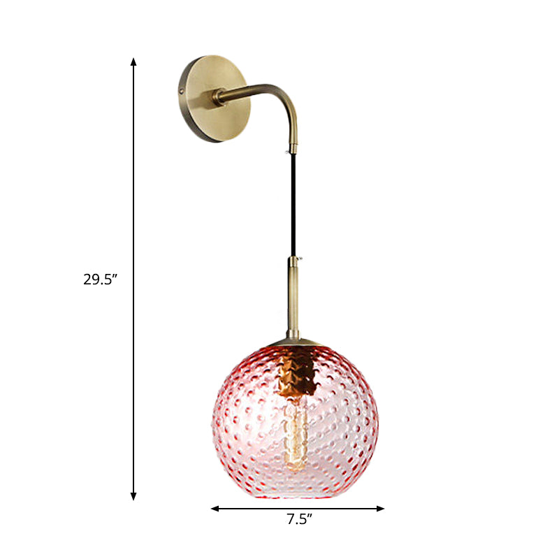 Pink/Yellow/Blue Glass Globe Wall Mounted Lamp Retro 1 Bulb Armed Sconce Light in Brass Finish Clearhalo 'Cast Iron' 'Glass' 'Industrial' 'Modern wall lights' 'Modern' 'Tiffany' 'Traditional wall lights' 'Wall Lamps & Sconces' 'Wall Lights' Lighting' 275415