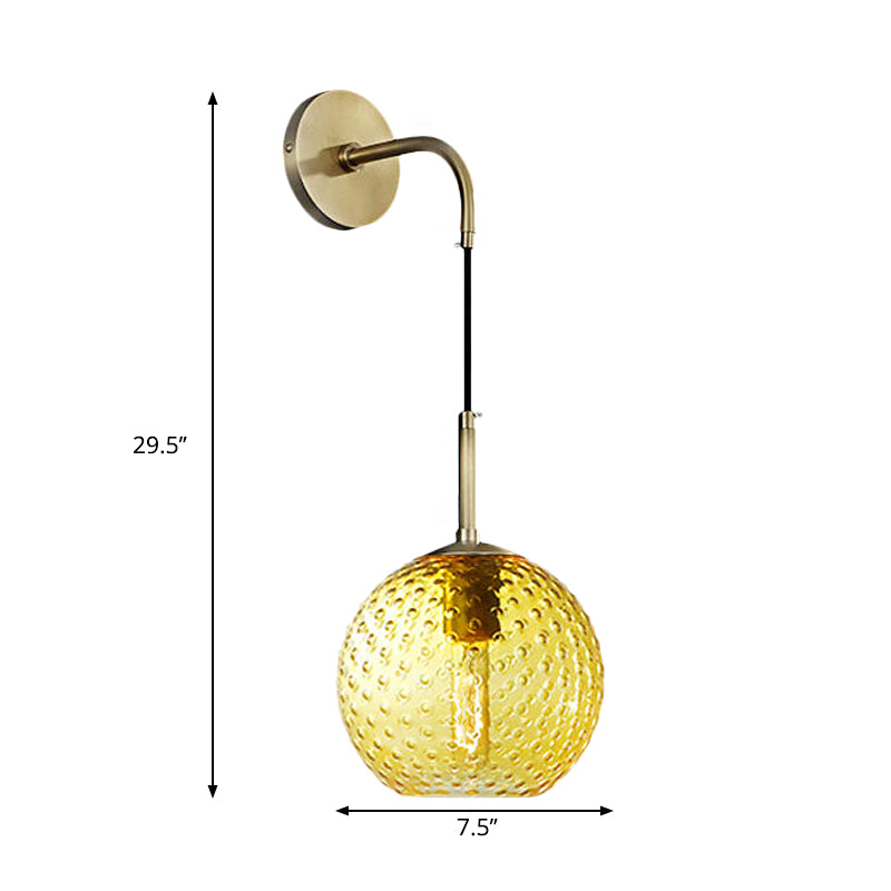 Pink/Yellow/Blue Glass Globe Wall Mounted Lamp Retro 1 Bulb Armed Sconce Light in Brass Finish Clearhalo 'Cast Iron' 'Glass' 'Industrial' 'Modern wall lights' 'Modern' 'Tiffany' 'Traditional wall lights' 'Wall Lamps & Sconces' 'Wall Lights' Lighting' 275420
