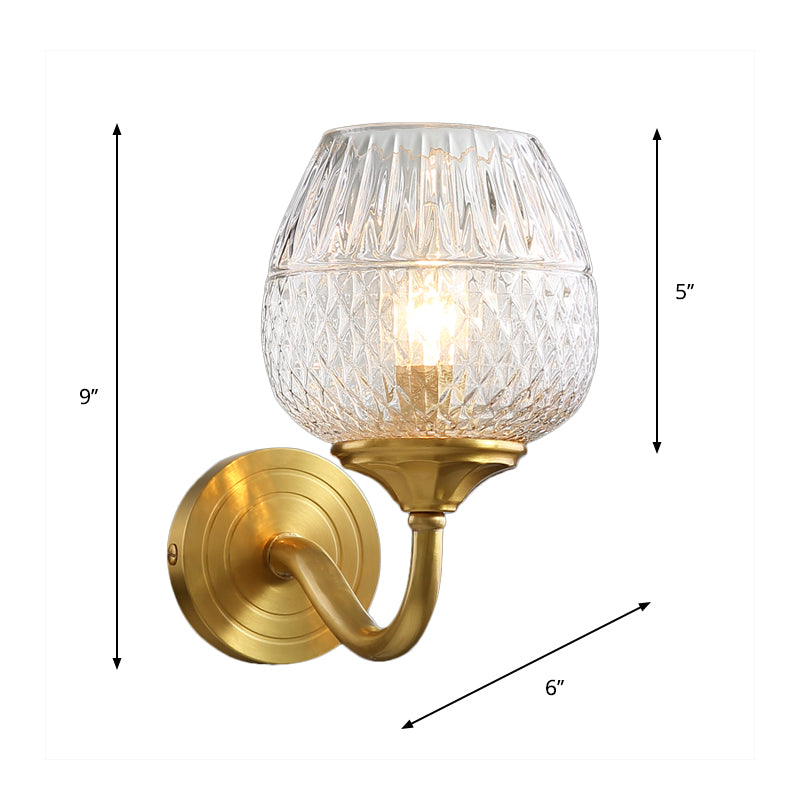Lattice Brandy Glass Wall Sconce Contemporary Single Brass Wall Mounted Lamp with Curved Arm Clearhalo 'Cast Iron' 'Glass' 'Industrial' 'Modern wall lights' 'Modern' 'Tiffany' 'Traditional wall lights' 'Wall Lamps & Sconces' 'Wall Lights' Lighting' 275477
