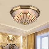 Brass 6 Bulbs Light Fixture Classic Metal Dome Flush Mount Ceiling Chandelier with Beveled Glass Shade Brass Clearhalo 'Ceiling Lights' 'Close To Ceiling Lights' 'Close to ceiling' 'Flush mount' Lighting' 275748