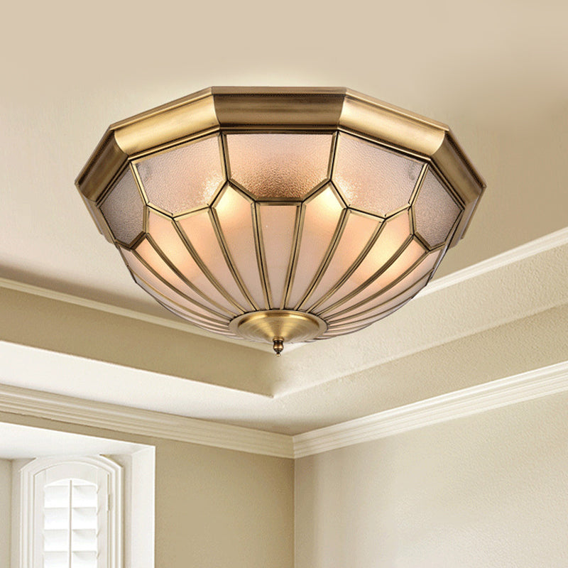 Brass 6 Bulbs Light Fixture Classic Metal Dome Flush Mount Ceiling Chandelier with Beveled Glass Shade Clearhalo 'Ceiling Lights' 'Close To Ceiling Lights' 'Close to ceiling' 'Flush mount' Lighting' 275749
