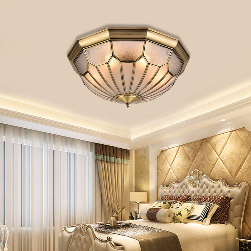 Brass 6 Bulbs Light Fixture Classic Metal Dome Flush Mount Ceiling Chandelier with Beveled Glass Shade Clearhalo 'Ceiling Lights' 'Close To Ceiling Lights' 'Close to ceiling' 'Flush mount' Lighting' 275750