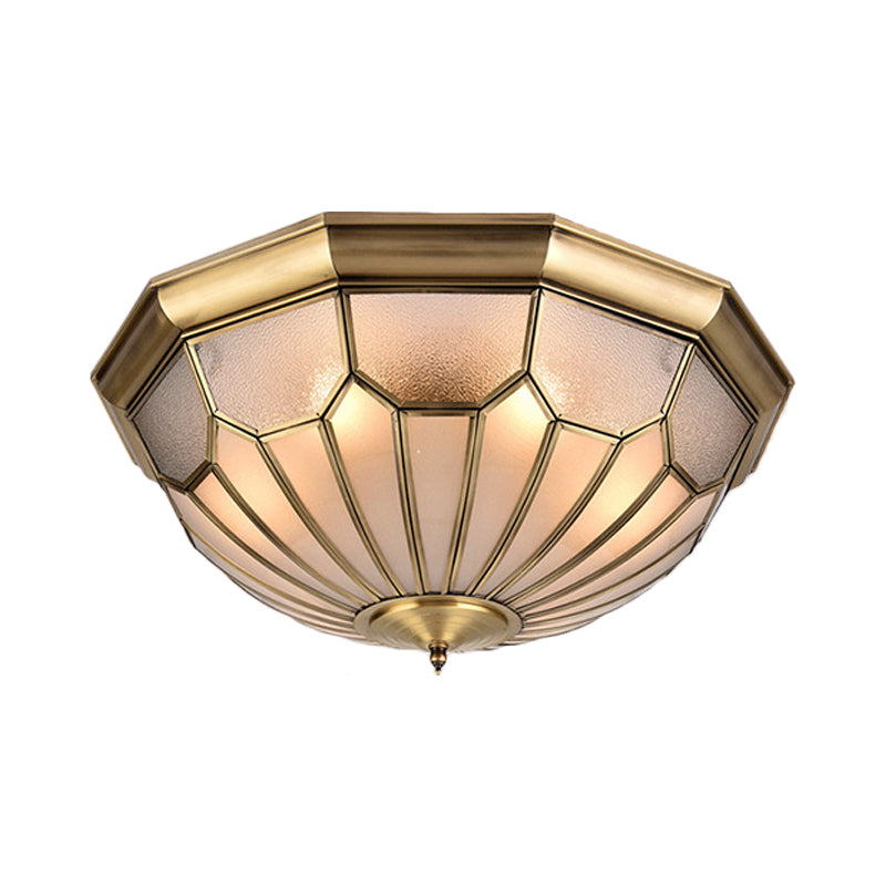 Brass 6 Bulbs Light Fixture Classic Metal Dome Flush Mount Ceiling Chandelier with Beveled Glass Shade Clearhalo 'Ceiling Lights' 'Close To Ceiling Lights' 'Close to ceiling' 'Flush mount' Lighting' 275751