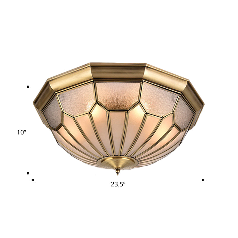 Brass 6 Bulbs Light Fixture Classic Metal Dome Flush Mount Ceiling Chandelier with Beveled Glass Shade Clearhalo 'Ceiling Lights' 'Close To Ceiling Lights' 'Close to ceiling' 'Flush mount' Lighting' 275752