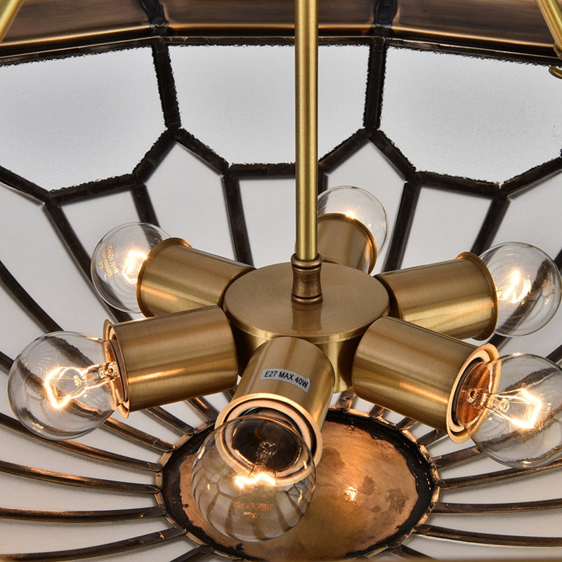 Brass 6 Bulbs Light Fixture Classic Metal Dome Flush Mount Ceiling Chandelier with Beveled Glass Shade Clearhalo 'Ceiling Lights' 'Close To Ceiling Lights' 'Close to ceiling' 'Flush mount' Lighting' 275753