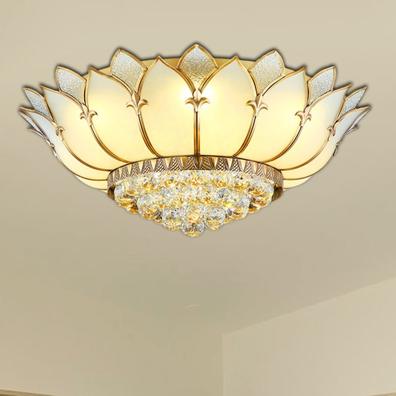 Gold Scalloped Flush Mount Fixture Classic Opal Glass 6 Lights Living Room Flushmount Lighting Clearhalo 'Ceiling Lights' 'Close To Ceiling Lights' 'Close to ceiling' 'Flush mount' Lighting' 275940