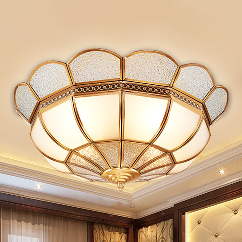 4-Light Flushmount Lighting Traditional Flower Milky Glass Ceiling Flush Mount in Gold for Bedroom Clearhalo 'Ceiling Lights' 'Close To Ceiling Lights' 'Close to ceiling' 'Flush mount' Lighting' 275945