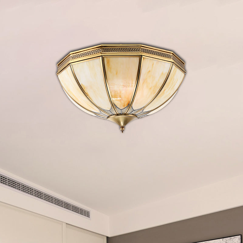 Gold 4 Lights Flushmount Light Traditional Frosted Glass Inverted Ceiling Flush Mount for Bedroom Gold Clearhalo 'Ceiling Lights' 'Close To Ceiling Lights' 'Close to ceiling' 'Flush mount' Lighting' 275951