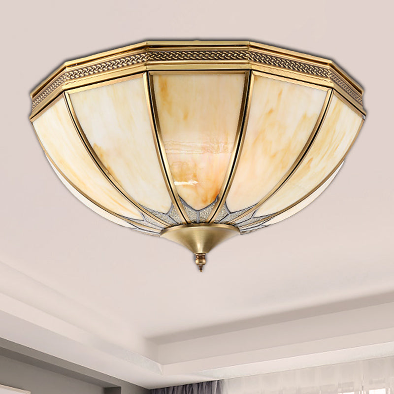 Gold 4 Lights Flushmount Light Traditional Frosted Glass Inverted Ceiling Flush Mount for Bedroom Clearhalo 'Ceiling Lights' 'Close To Ceiling Lights' 'Close to ceiling' 'Flush mount' Lighting' 275952