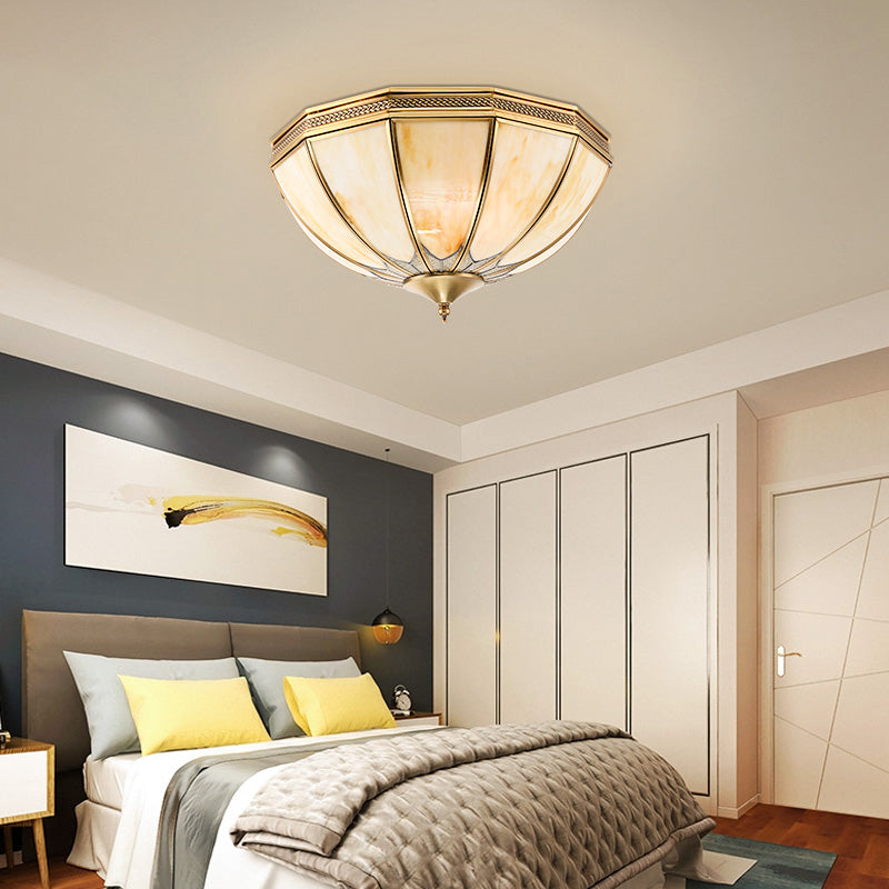 Gold 4 Lights Flushmount Light Traditional Frosted Glass Inverted Ceiling Flush Mount for Bedroom Clearhalo 'Ceiling Lights' 'Close To Ceiling Lights' 'Close to ceiling' 'Flush mount' Lighting' 275953