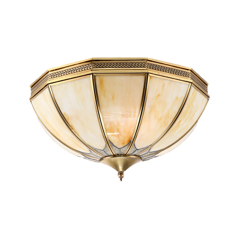 Gold 4 Lights Flushmount Light Traditional Frosted Glass Inverted Ceiling Flush Mount for Bedroom Clearhalo 'Ceiling Lights' 'Close To Ceiling Lights' 'Close to ceiling' 'Flush mount' Lighting' 275954