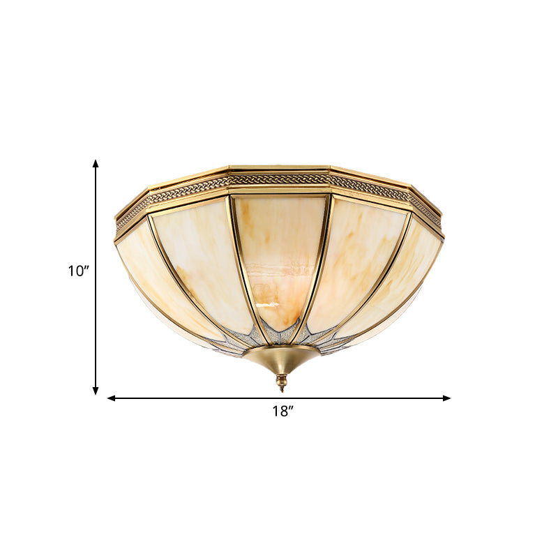 Gold 4 Lights Flushmount Light Traditional Frosted Glass Inverted Ceiling Flush Mount for Bedroom Clearhalo 'Ceiling Lights' 'Close To Ceiling Lights' 'Close to ceiling' 'Flush mount' Lighting' 275955