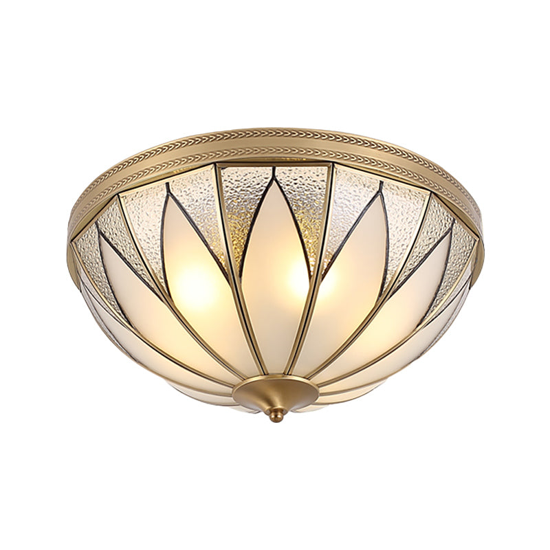 4 Lights Opal Glass Flush Mount Lighting Fixture Traditional Brass Inverted Living Room Close to Ceiling Light Clearhalo 'Ceiling Lights' 'Close To Ceiling Lights' 'Close to ceiling' 'Flush mount' Lighting' 275972