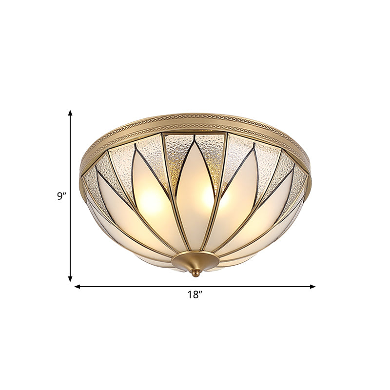 4 Lights Opal Glass Flush Mount Lighting Fixture Traditional Brass Inverted Living Room Close to Ceiling Light Clearhalo 'Ceiling Lights' 'Close To Ceiling Lights' 'Close to ceiling' 'Flush mount' Lighting' 275973