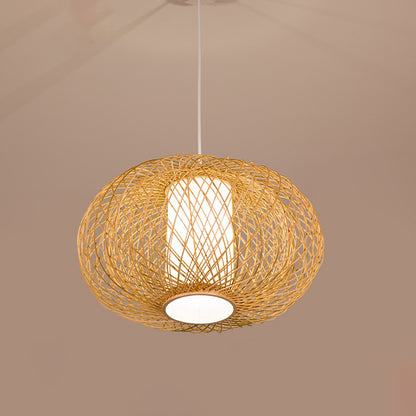 Rustic Lantern Hanging Light Bamboo 1 Bulb Ceiling Pendant Lamp in Wood for Teahouse Wood Clearhalo 'Ceiling Lights' 'Modern Pendants' 'Modern' 'Pendant Lights' 'Pendants' Lighting' 275993