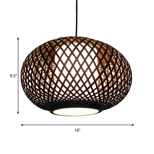 Wood/Coffee Pumpkin Pendant Lighting Traditionary Bamboo 1 Bulb Hanging Lamp Kit for Restaurant Clearhalo 'Ceiling Lights' 'Modern Pendants' 'Modern' 'Pendant Lights' 'Pendants' Lighting' 276034