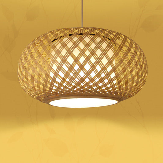 1 Bulb Tearoom Ceiling Light Asian Wood Pendant Light Fixture with Lantern Bamboo Shade Clearhalo 'Ceiling Lights' 'Modern Pendants' 'Modern' 'Pendant Lights' 'Pendants' Lighting' 276036